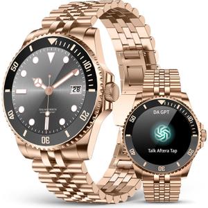 2025 DA GPT Smart Watch for Men,1.19-inch AMOLED Display, 24/7 Heart Rate, Blood Oxygen, Blood Pressure, Sleep Monitor, 107 Sports Fitness Tracker, Waterproof Smartwatch Compatible Android iOS Gold