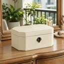 Jewelry Safe，Biometric Fingerprint safe, Leather Wrapped Jewelry Box with Lock, Quick-Access & Keyless Entry(Two-Tier White)