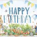 72x43inch Bunny Happy Birthday Backdrop Rabbit Balloons Farmland Carrot Cartoon Watercolor Photography Background Kids Birthday Party Decorations Photo Props
