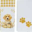 PurpleEssences Cotton Kitchen Towels Set of 2 - Absorbent Dish Towels Set Tea Towels Bar Towels Multipurpose Kitchen Linen, Drying Dish Hand Towels 16 x 28 Inch (Puppy & Paw)