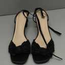 Coutgo Womens Bow Heels Sandals Block Low Heel Wedding Bride Dressy Shoes Open Toe Ankle Strap Sandals, Black, Size 8.5