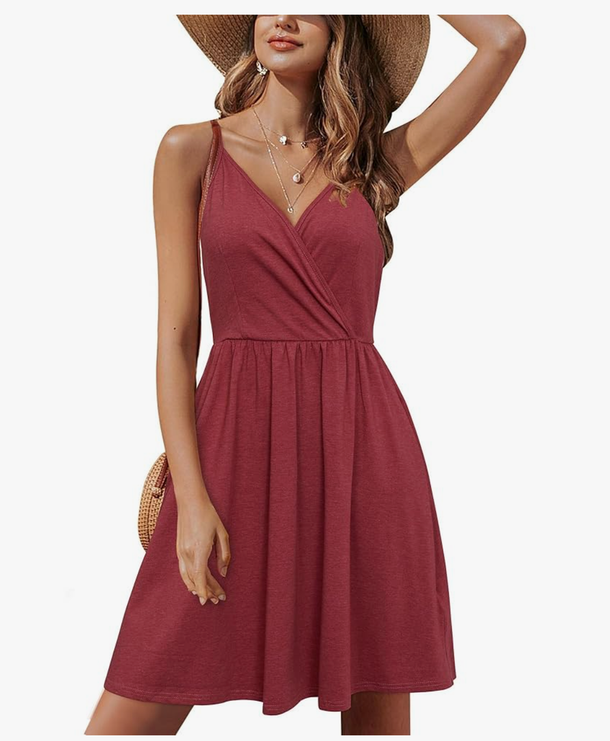 STYLEWORD Womens Sundress Summer Floral Wrap V Neck Backless A-Line Casual Beach Midi Dress, Size L