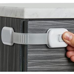 Child Safety Strap Locks (6 Pack) Baby Locks for Cabinets and Drawers, Toilet, Fridge & More. 3M Adhesive Pads. Easy Installation, No Drilling Required, White/Gray