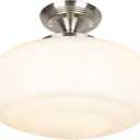 Large Schoolhouse Style Semi Flush Mount Ceiling Light Fixture, 14" Modern Hallway Ceiling Lamp with Opal Milk Glass Shade, Farmhouse Globe Light for Bedroom Kitchen Hallway Entryway, ROS588L SN
