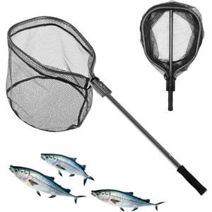 Floating Fishing Net for Steelhead, Salmon, Fly, Kayak, Catfish, Bass, Trout Fishing, Rubber Coated Landing Net with Fixed or Telescoping Pole Handle