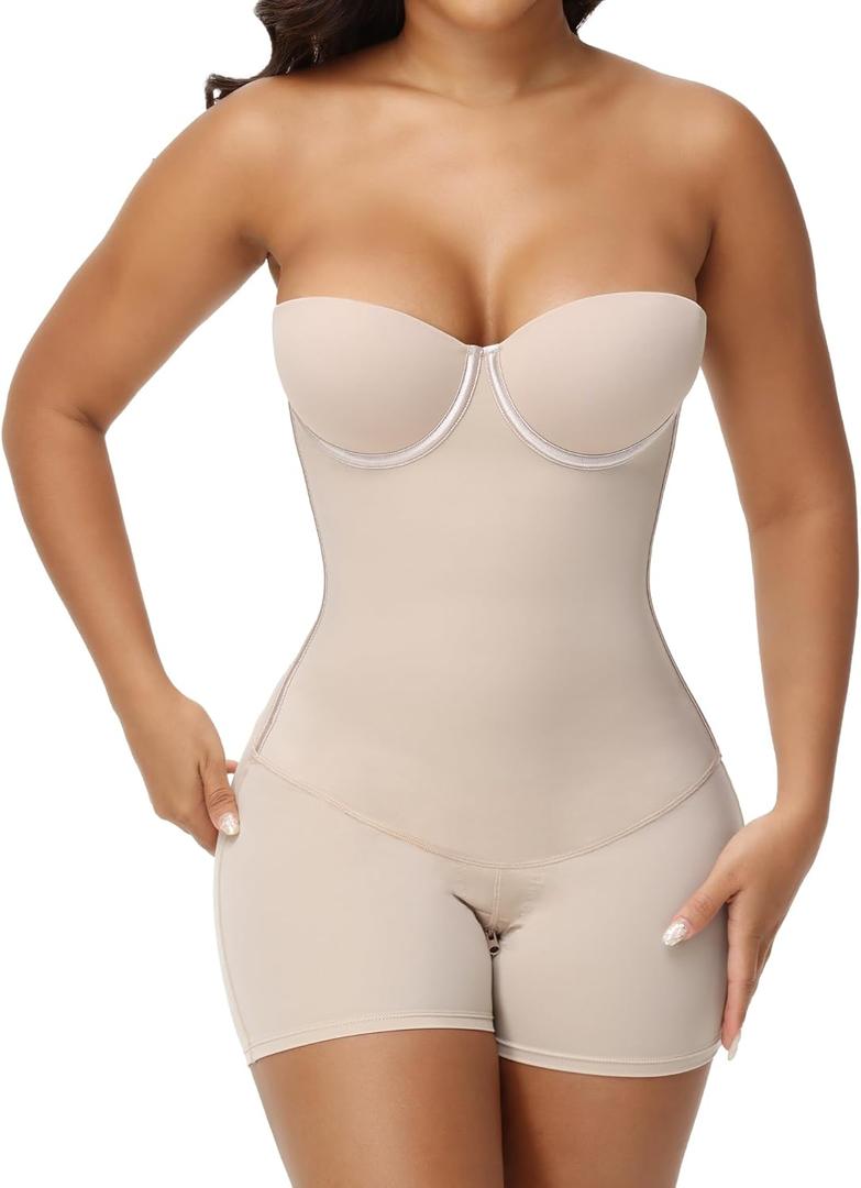SHAPESHE Strapless Shapewear for Women Lace-up Body Shaper Backless Shapewear Bodysuit Butt Lifter, Small