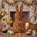 Thyle 1 Pcs Neutral Easter Rattan Bunny Decoration, 13.8 Inch Modern Woven Rabbit Tabletop Centerpiece with 3.28 FT String Light, Rabbit Ornament for Mantel Fireplace Easter Home Tiered Tray Decor