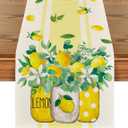 Artoid Mode Yellow Stripes Vase Lemon Summer Table Runner, Spring Kitchen Dining Table Decoration for Home Party Decor 13x72 Inch