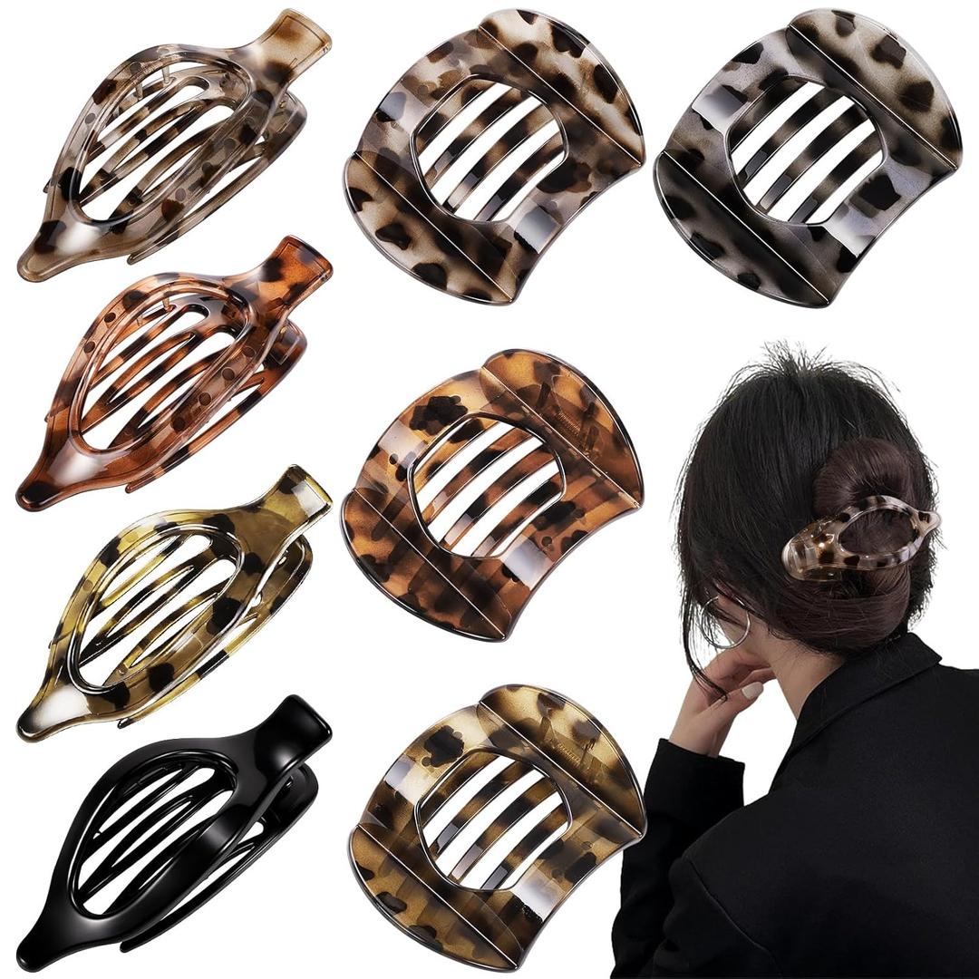 Obeoby 8 Pcs Flat Claw Clips for Women, 2 Types French Flat Hair Clips Hair Accessories Barrettes Large Medium (Tortoiseshell)