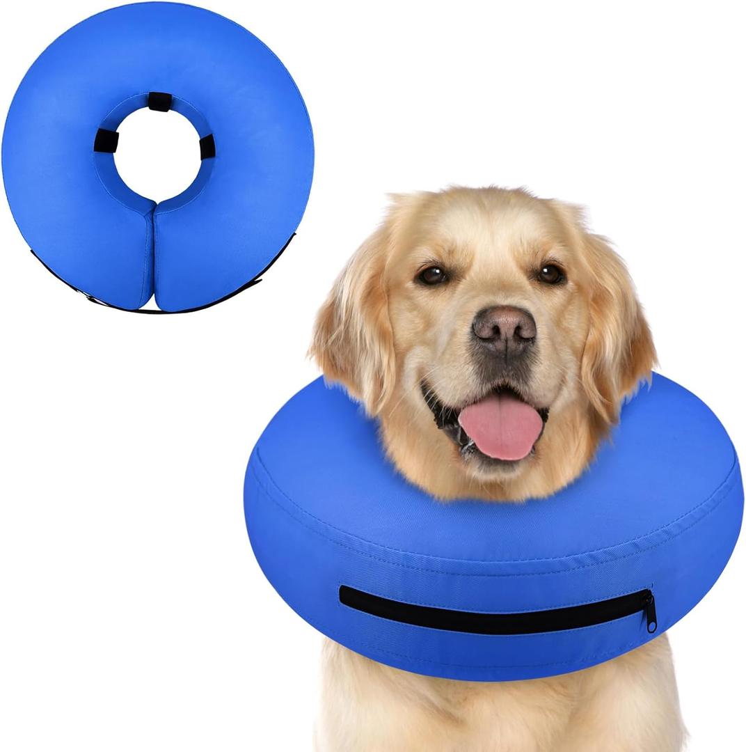 Supet Inflatable Dog Cone for Dogs to Stop Licking, Dog Neck Donut Collar Recovery E Collar to Stop Licking, Soft Pet Cone for Large Dogs (Blue, L)