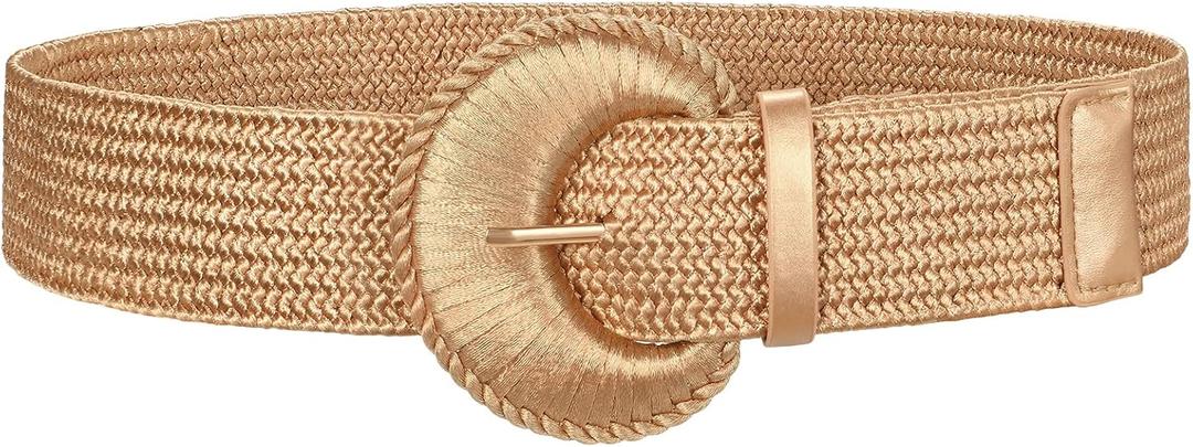 XZQTIVE Women's Woven Elastic Waist Belts Wide Stretchy Boho Belt for Summer Western Dresses with Big Braided Round Buckle