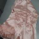 OYOANGLE Women's Satin Pajama Set Heart Mesh Sheer Sleeve Button Down Shirt and Pants 2 Piece Sleepwear Pink X-Large