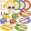 Wooden Play Dishes and Plates for Kids Kitchen Set Accessories for Toddlers 1-3 Cooking Toys Tea Cups for Kids Kitchen Birthday Gift for 3 4 5 Year Old Boys Girls