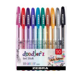 Zebra Pen Doodlerz Gel Stick Pen, Bold Point, 1.0mm, Assorted Glitter Colors, 10 Pack