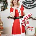 Women's Christmas Printed Tunic Dress Long Sleeve Crewneck Casual Costume Bodycon Dresses S-XXL (Red)