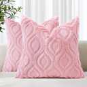 decorUhome Throw Pillow Covers 18x18 Inch Set of 2, Soft Plush Decorative Faux Fur Light Pink Solid Couch Pillow Covers, Accent Farmhouse Neutral Square Euro Pillow Cases for Sofa Bed Living Room