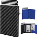typecase Mens Wallet Card Holder: Pop Up Aluminum Case, Genuine Leather, Smart, RFID Blocking, Slim, Minimalist, Front Pocket - 9-14 Card Capacity | ID Window | Cash Slot (Carbon Fiber Navy)