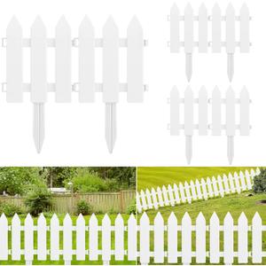 3 Pieces White Plastic Garden Fence With Insert - Picket Fence Edgings for Lawn, Flowerbeds, Plant Borders - Decorative Yard