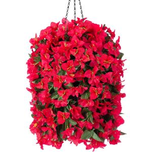 INSPRING Artificial Bougainvillea Faux Flowers Plants Baskets for Outdoor Outside Decoration, 3PCS Fake Silk Flowers Long Trailing Vines UV Resistant Realistic for Front Door Porch Patio (Red)