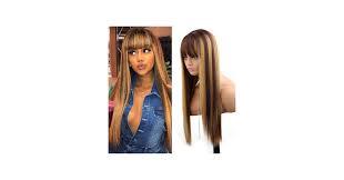 Blonde Highlight Wigs for Women, Blonde Mix Brown Wig with Bangs Silky Soft Fiber Synthetic Wig for Daily Party Use(24 Inch)