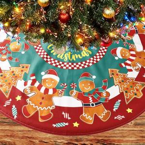 Christmas Tree Skirt Decorations 48inch Cute Xmas Mouse Gingerbread Tree Skirt Red and Green Gingerbread Style Christmas Tree Decor for New Year Winter Holiday Party Supplies