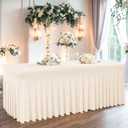 2 Packs Ivory Spandex Table Clothes for 4 Foot Rectangle Table, Spandex Table Covers 4FT Stretch Table Skirts Rectangle Tables Wrinkle Free Fitted Table Cover for Event, Wedding, Banquet & Parties