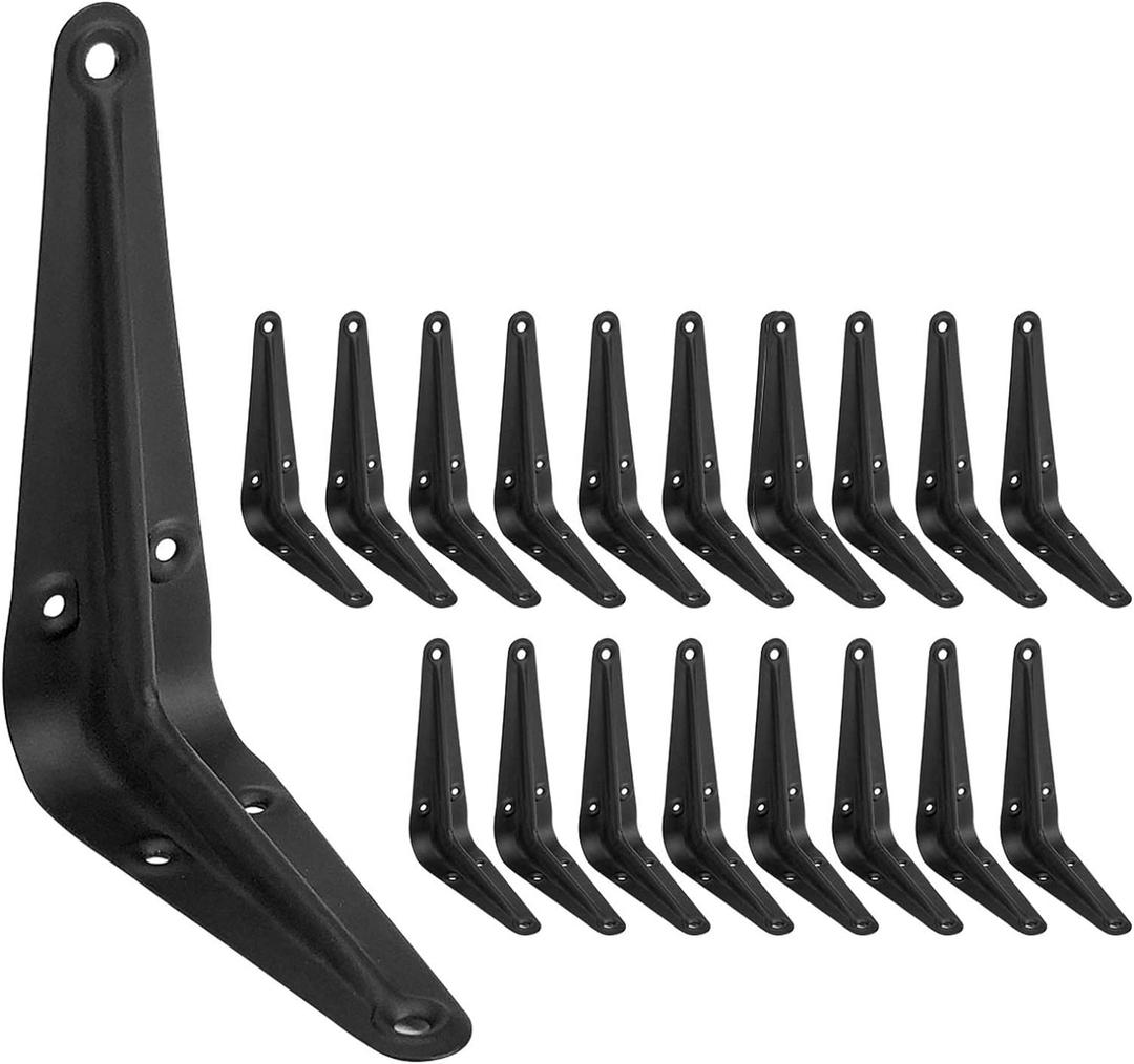 20 Pack 4 x 3 Inch Heavy Duty Black Metal Floating Shelves Brackets, L Bracket Corner Brace Support, Wall Mount, 60 lbs Capacity Each