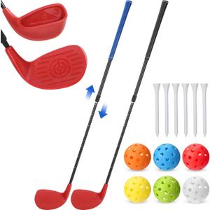 Realspring 2 Pack Backyard Golf Club Set Adjustable Golf Club for Backyard Game Plastic Chipping Clubs Hit Plastic Balls Outdoor Indoor Training Practice Gift(Black and Blue,Right Hand)