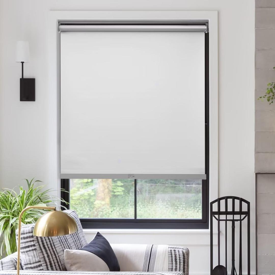 MYshade Free-Stop Cordless Roller Shades for Windows Room Darkening Roller Shades & Blinds Same Color Both Sides Fabric Pull Down Shade for Home Office Indoor Easy to Install White(26" W X 72" H)