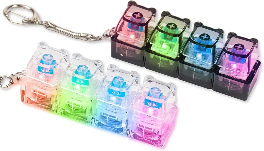 2Pcs Keyboard Fidget Toy for Adults with LED Lights, Cute Bear Clicky Keyboard Clicker Fidget Keychain, Fidget Clicker Sensory Toys for Adult to Anxiety Stress Relief