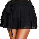 Avidlove Women's Mini Skirt Mesh Flowy Hem Y2K Skirts Multi-Layer Ruffle Trim Lingerie Skirt (X-Large, Black)
