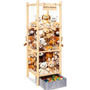 Stuffed Animal Storage with Toys Tray, 57In Large Wooden Stuffy Plushies Storage Holder Extra Large Capacity Stuffed Animals Zoo Organizer for Toddler Rooms, Playrooms & Bedrooms