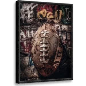Black Framed Graffiti Wall Art Football Prints Teen Boys Room Wall Decor Colorful Football Inspirational Posters Sport Themed Wall Art for Athletic Trendy Spaces
