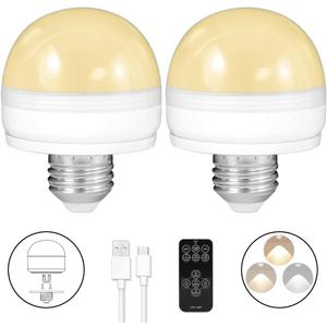 BLUEYE Rechargeable Light Bulbs,2Pack,7W,Remote Control,Soft Warm 2700K-6000K,50W Equivalent,450Lumens,Flicker-Free,E26 Detachable Charging,E12 Available,Battery Operated Emergency Lamp for No Outlet
