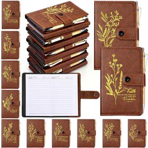 Spakon 100 Pcs Christmas Christian Gift Bulk Leather Prayer Journal Religious Notebook with Bible Verse Pens for Church Sunday School Teacher Women Men (English Aesthetics)