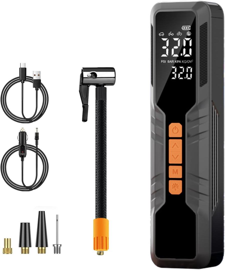 Portable Tire Inflator Air Compressor 4X Air Pump for Car Tires, 12DC Air Pump with Digital Pressure Gauge & LED Lights, 150PSI Tire Inflator for Motorcycle/Bike/Ball/Car Accessories