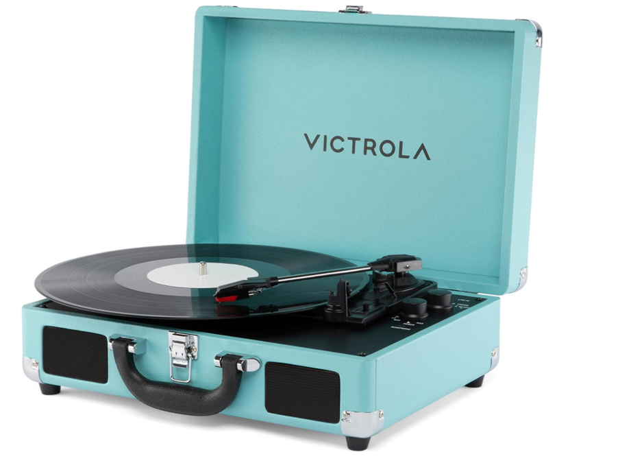 Victrola Journey II (2025 Model) – Bluetooth Suitcase Record Player – Built-in Stereo Speakers with Enhanced Bass, 3Speed Turntable, Bluetooth Input and Output, RCA & Headphone Outputs (Turquoise)