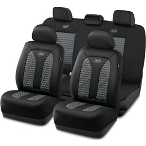 Skechers Memory Foam Car Seat Cover Full Sets, Hexcomb Breathable Thick Seat Covers, Airbag Compatible, Automotive Comfort & Protection for Most Cars,Van,Trucks, SUVs (Grey,Full Set)