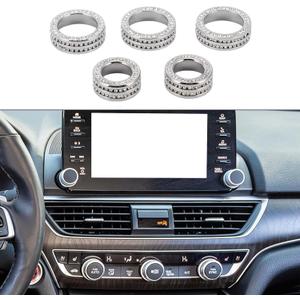 5 Pcs AC Air Conditioner Media Volume Tune Control Switch Knob Cover Ring for Honda Accord Sedan Sport EX EX-L LX 2018-2022 Aluminum Alloy Silver Tone