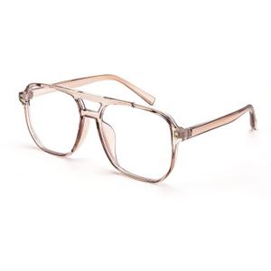 FEISEDY Blue Light Blocking Glasses Fake Nerd Clear Square Computer Lightweight Pilot Glasses Frame Oversized B2866 (Transparent Tea Frame)