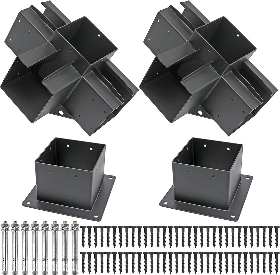 2Pack Pergola Brackets 4-Way Right Angle Corner Bracket 6x6 (Actual: 5.5x5.5 Inch) Stainless Steel Pergola kit Bracket with Screws for Wood Beams Includes 2Pack Post Base