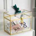 Sanllusit Glass Wedding Card Box with Slot and Lock, Large Clear Card Box Gold Brass Gift Card Storage Box with Lock for Wedding Receptions, Baby Shower, Birthday Party, Bridal Shower
