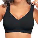 PoseFree Women's Seamless Wireless Supportive Bra Push Up Comfort Soft No Underwire Full Coverage T-Shirt Bra (XX-Large, Black)
