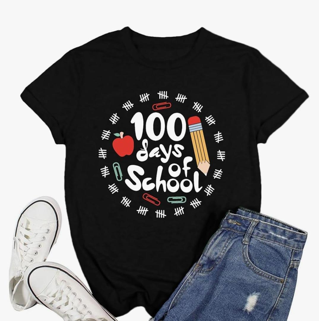 Rwabing 100 Days of School Shirts for Women 100th Day of School T-Shirt Teacher Tee Tops M