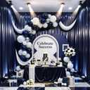 Navy Blue Satin Backdrop Curtains for Parties, 2 Panels 5FTx12FT Wrinkle Free Glitter Background Photo Backdrop Drapes for Wedding Birthday Photography Back Drop Cloth Holiday Festival Decor