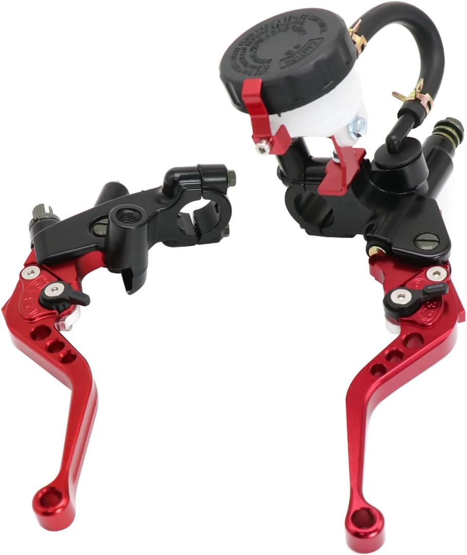 Motorcycle 7/8" 22mm Handlebar Brake Master Cylinder Clutch Lever Left & Right Set Universal Compatible with Motorcycle Street Sport Dirt Pit Mini Bike Scooter ATV (Red)