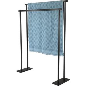 JQK Bath Towel Bar Free Standing Black, 30 Inch Stand Double Towel Rack Holder Shelf for Bathroom Floor, Matte Black, BTH120L30-PB