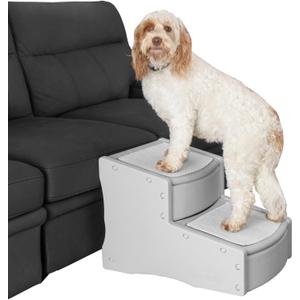 Pet Gear Easy Step II Extra Wide Pet Stairs, 2 Step for Dogs/Cats up to 200 pounds, Removable/Washable Carpet, Easy Assembly (No Tools Required) New Essential Grey, PG9720XLEGU