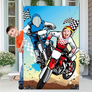 PANTIDE Motocross Photo Door Banner Backdrop Props, Large Satin Photo Background Face Photography Banner Decor Dirt Bike Theme Party Favor Supply Decorations Funny Party Games for Kids, 59 x 39 Inch