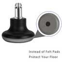 Bell Glides Replacement Office Chair Feet Swivel Caster Wheels to Fixed Stationary Castors, Short Profile with Separate Self Adhesive Felt Pads Black 5pcs
